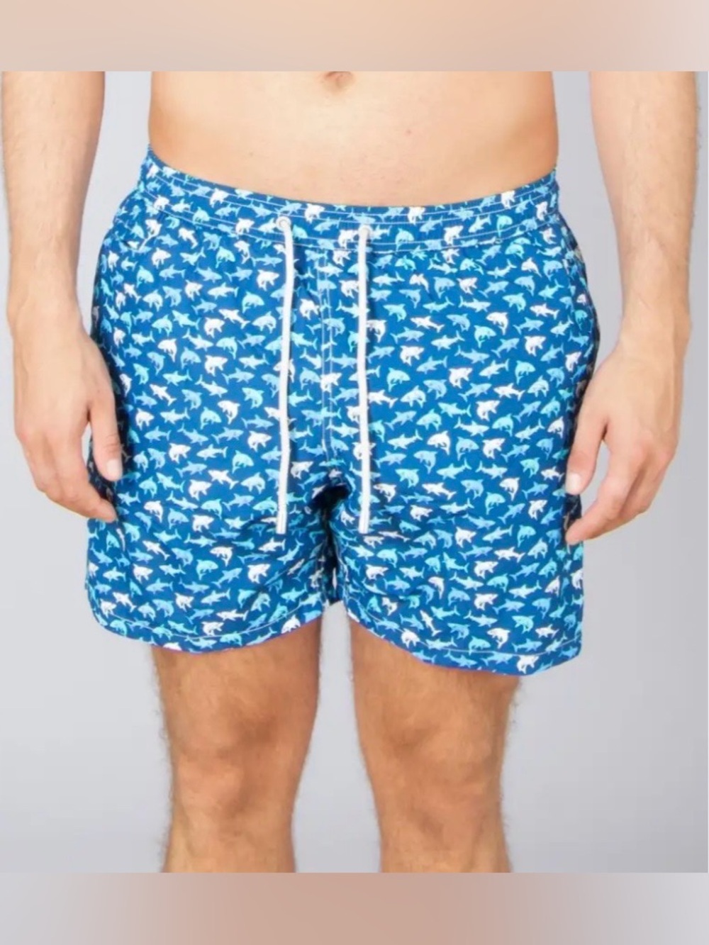 MC2 Saint Barth Men's Shark-Print Swim Shorts - Navy & White & Blue - Picture 14 of 15